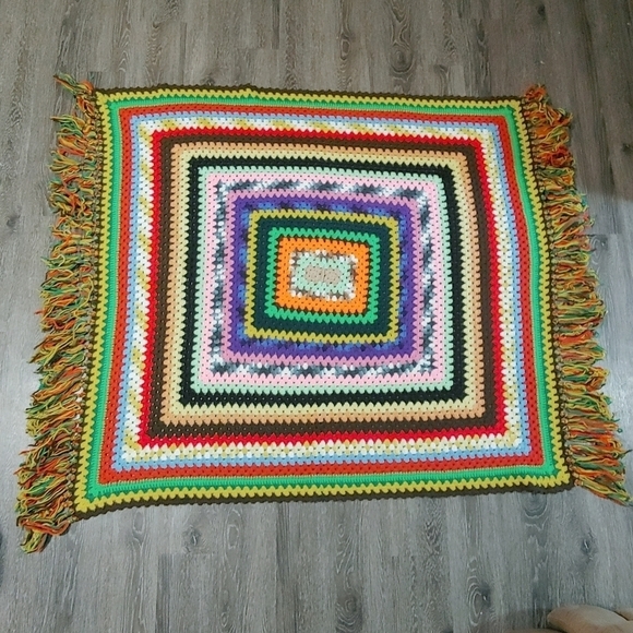 Handmade Crochet Granny Square Multicolored Afghan Blanket - Picture 1 of 4
